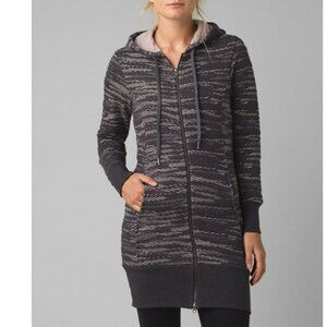 Prana Carin Gray Full Zip Organic Cotton Long Hooded Sweatshirt Tunic Size Small